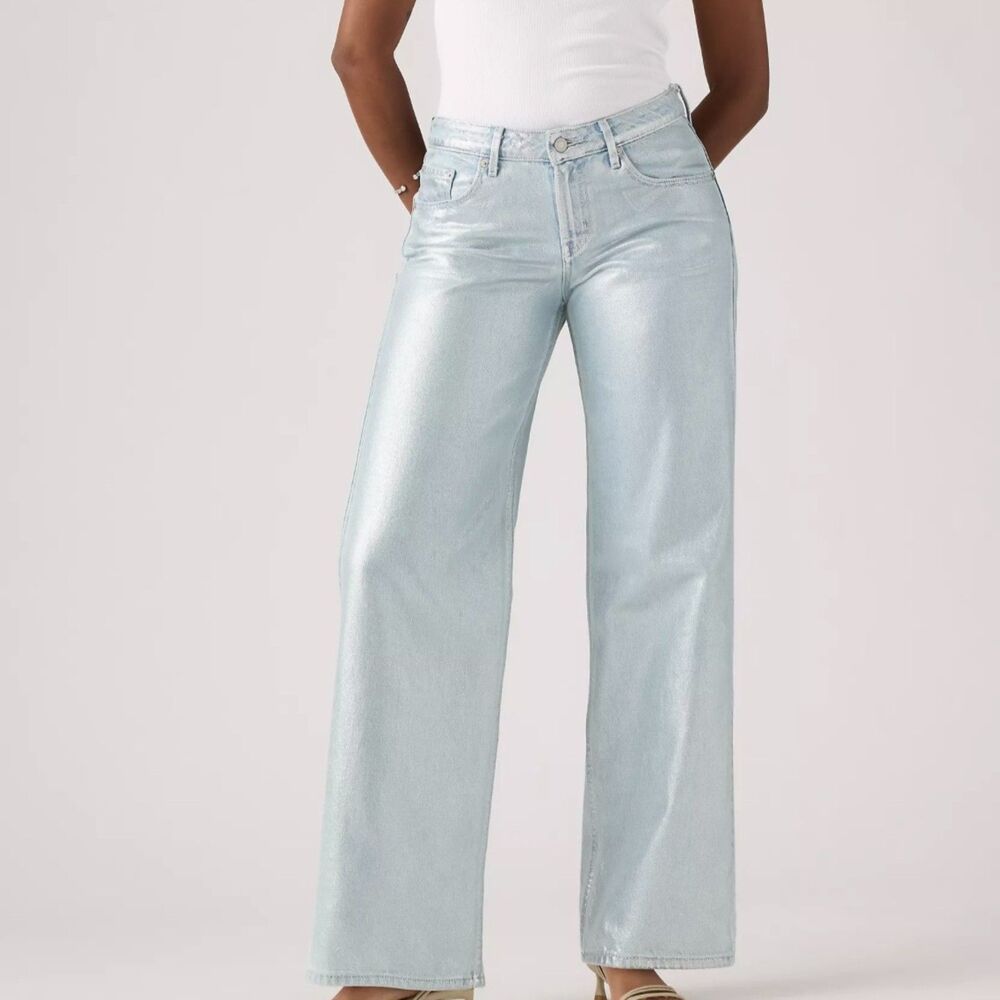Levi's Low Loose Silver Metallic Foil Jeans Womens 31 x 30 Wide Leg Baggy NWT